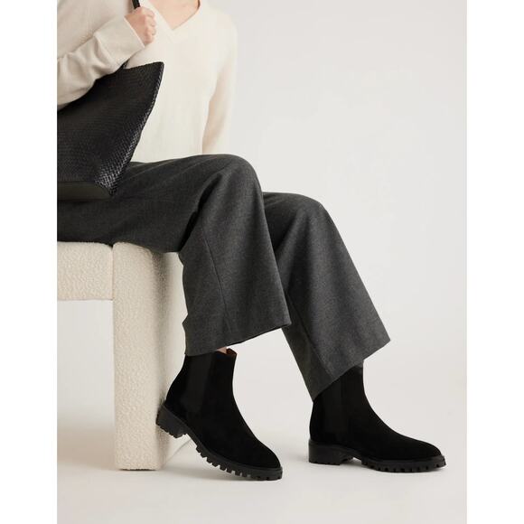 New Quince Suede Ankle Chelsea Boot Women's Size 5 Black $100 4106-79 - Picture 1 of 7